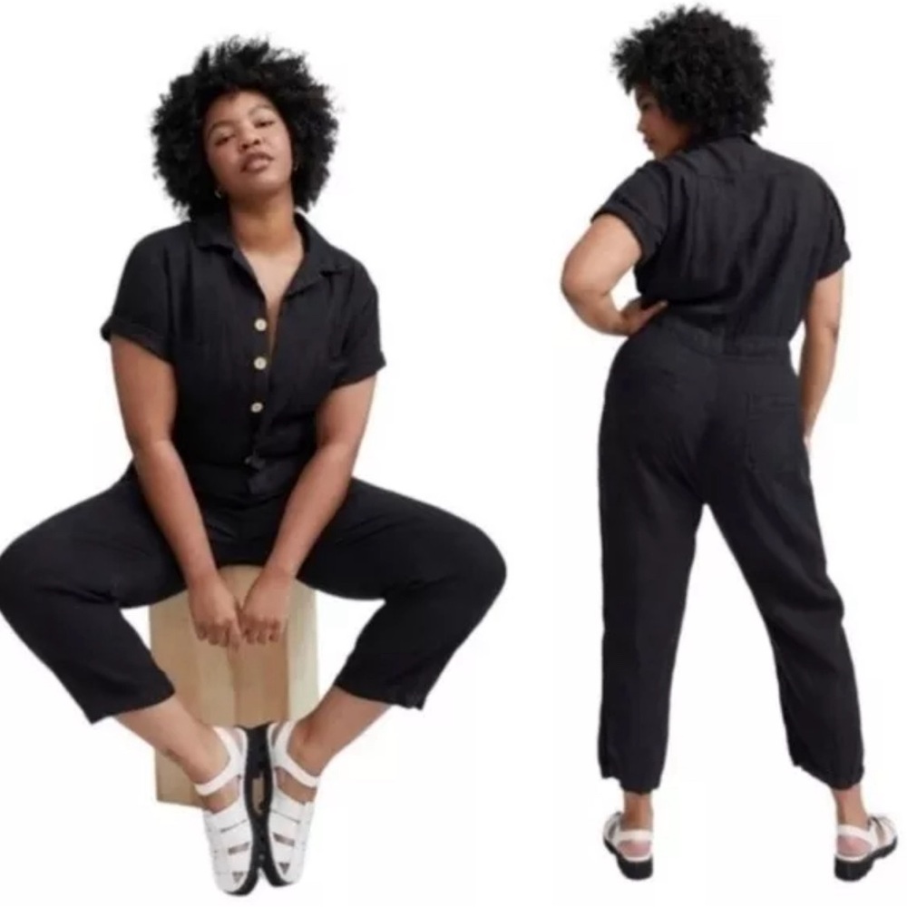 MATE the Label Black Short-Sleeve Button-Front Jumpsuit